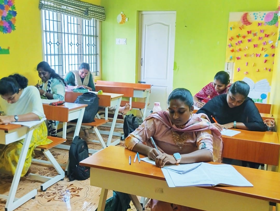 Montessori classroom with students learning